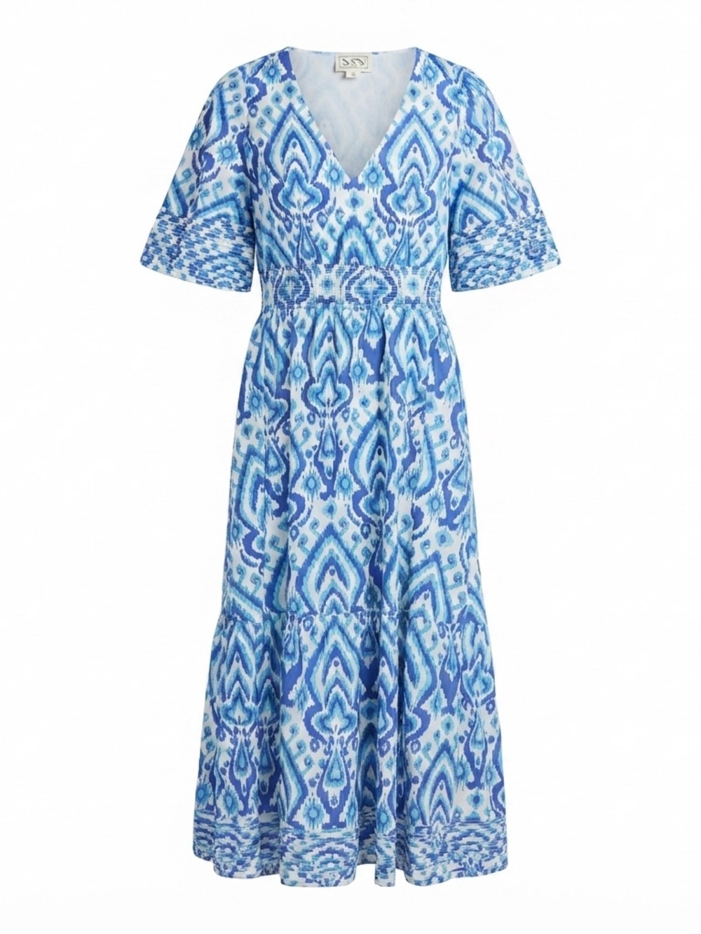 Sail to Sable Blue & White V-Neck Printed Maxi Dress